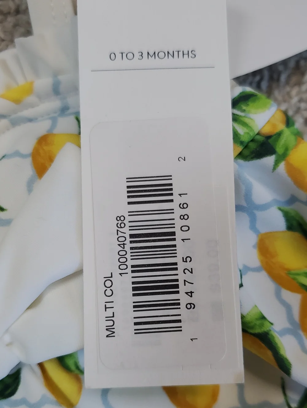 Janie and Jack Vibrant Lemon Print Baby Swimsuit With Bow. 0-3 Months